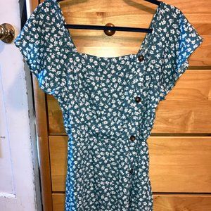 Teal Floral Button Mini Dress